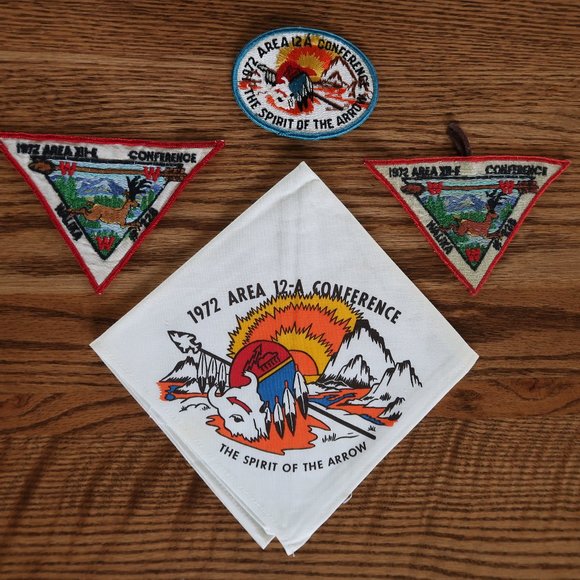 Lot of 1972 Area 12-E (XII-E) Boy Scout Conference Items (Scarf and Patches) - Picture 1 of 12